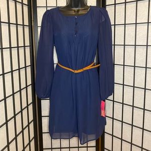 Long Sleeve Navy Blue Dress with Belt size XS